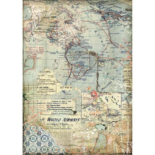 Stamperia Rice Paper -  A4 Rice paper packed Maps	29.7cmX21cm