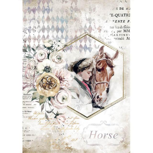 Stamperia - A4 Rice Paper -  21cm x 29.7cm - Romantic Horse Lady Frame