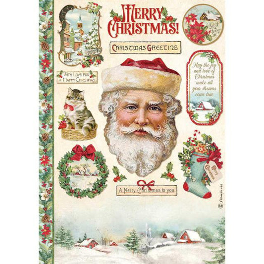 Stamperia - A4 Rice Paper -  21cm x 29.7cm - Classic Christmas - Santa Claus