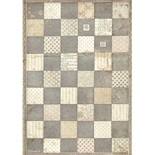 Stamperia - Rice Paper -  21cm x 29.7cm - Alice Chess Board