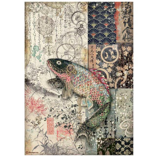 Stamperia - A4 Rice Paper -  21cm x 29.7cm - Sir Vagabond Japan - Mechanical Fish