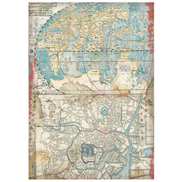 Stamperia- A4 Rice Paper -  21cm x 29.7cm - Sir Vagabond Japan - Map