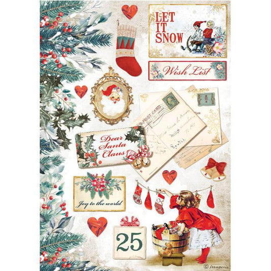 Stamperia - A4 Rice Paper -  21cm x 29.7cm - Romantic Christmas - Let it Snow