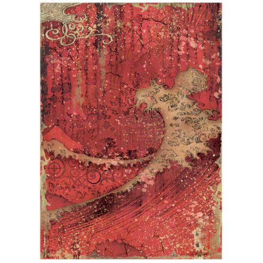 Stamperia - A4 Rice Paper -  21cm x 29.7cm - Sir Vagabond Japan - Red Texture