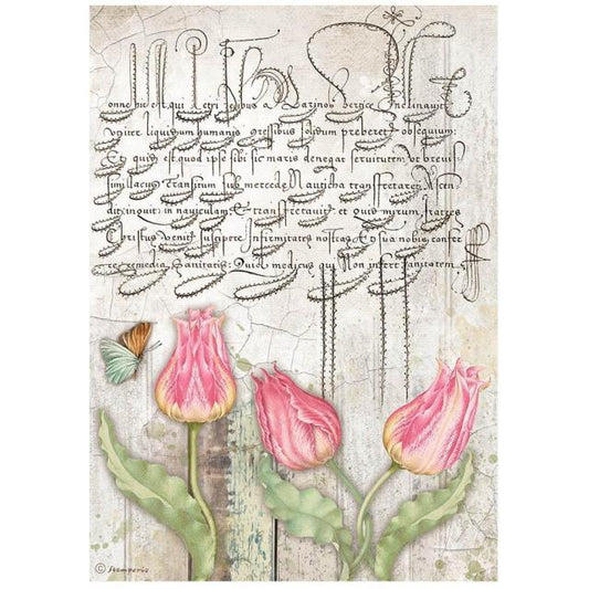 Stamperia  - Rice Paper -  21cm x 29.7cm - A4 -  Romantic Garden House Tulips