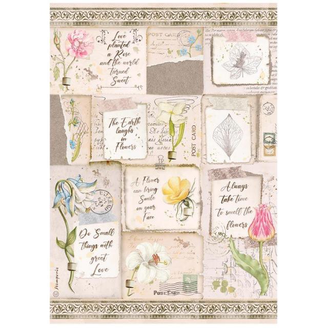 Stamperia  - Rice Paper -  21cm x 29.7cm - A4 -  Romantic Garden House Letters and Flowers