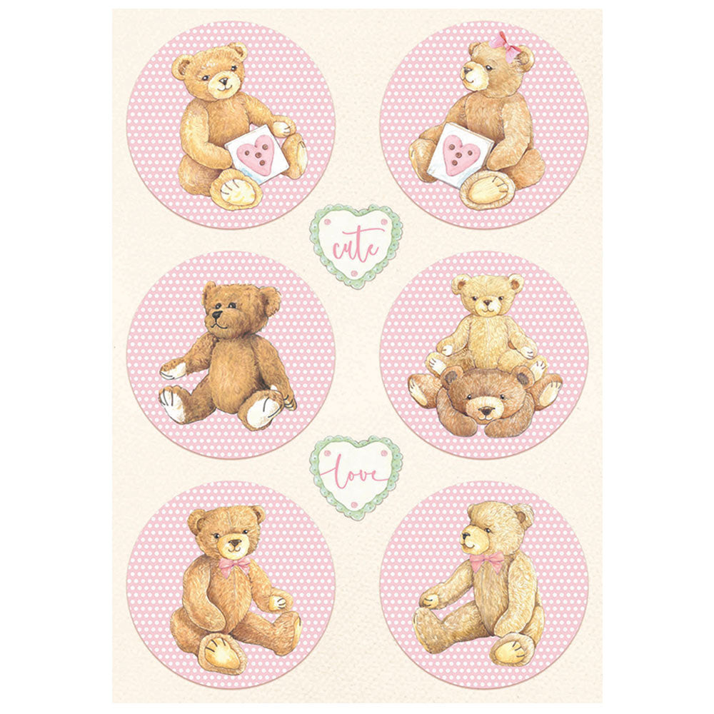 Stamperia  - Rice Paper -  21cm x 29.7cm - A4 -  Daydream Rounds Bear Pink
