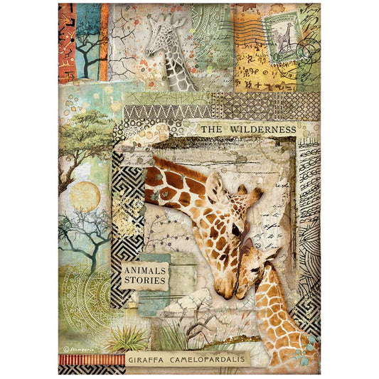 Stamperia - A4 Rice Paper -  21cm x 29.7cm - Savana Giraffe