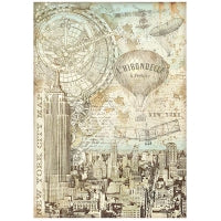 Stamperia  - Rice Paper -  21cm x 29.7cm - A4 -  Sir Vagabond Aviator New York City Map