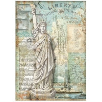 Stamperia  - Rice Paper -  21cm x 29.7cm - A4 -  Sir Vagabond Aviator Statue of Liberty
