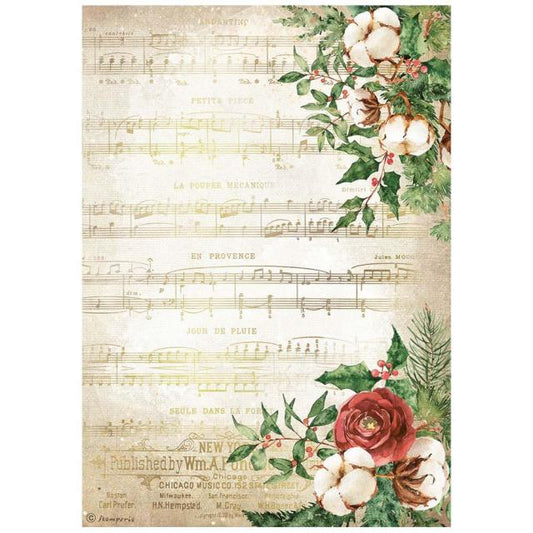 Stamperia  - Rice Paper -  21cm x 29.7cm - A4 -Romantic - Home for the Holidays - Music