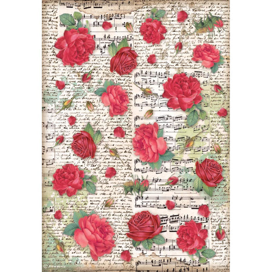 Stamperia  - Rice Paper -  21cm x 29.7cm - A4 -  Desire Red Roses