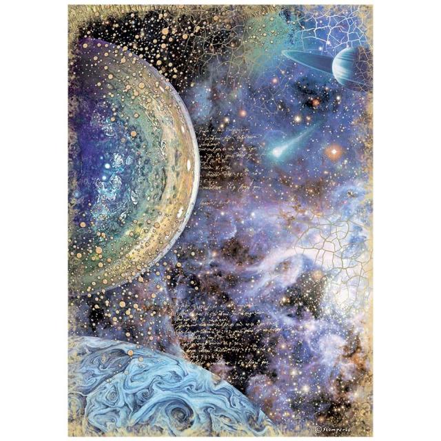 Stamperia  - Rice Paper -  21cm x 29.7cm - A4 -   COSMOS INFINITY PLANETS