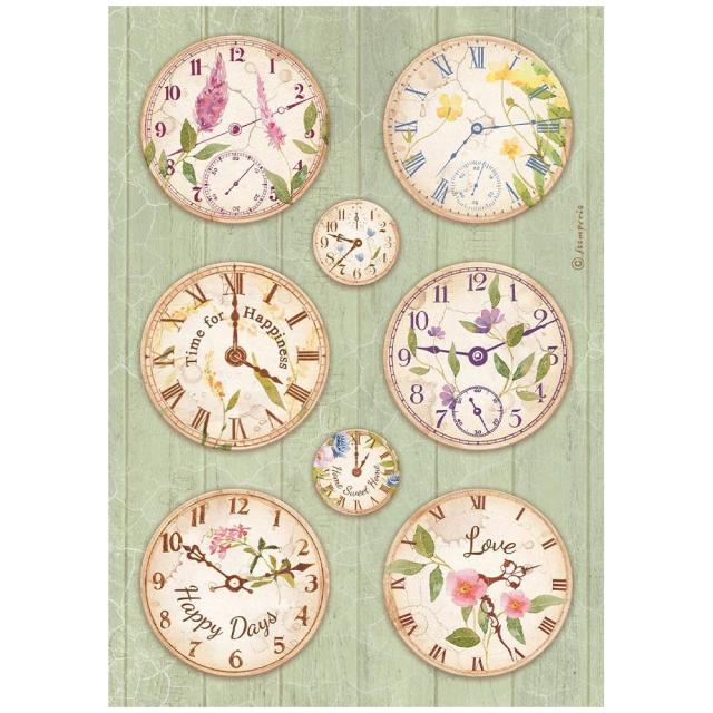 Stamperia  - Rice Paper -  21cm x 29.7cm - A4 -   Create Happiness Welcome Home Clocks