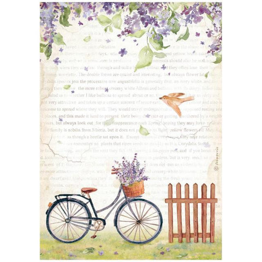 Stamperia  - Rice Paper -  21cm x 29.7cm - A4 -   Create Happiness Welcome Home Bicycle