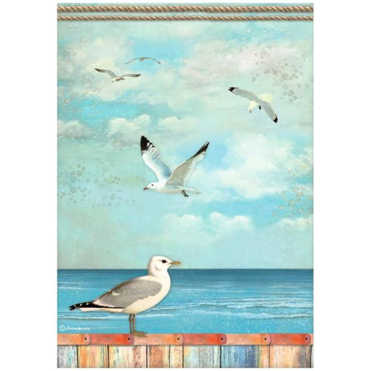 Stamperia  - Rice Paper -  21cm x 29.7cm - A4 -   Blue Dream Seagulls