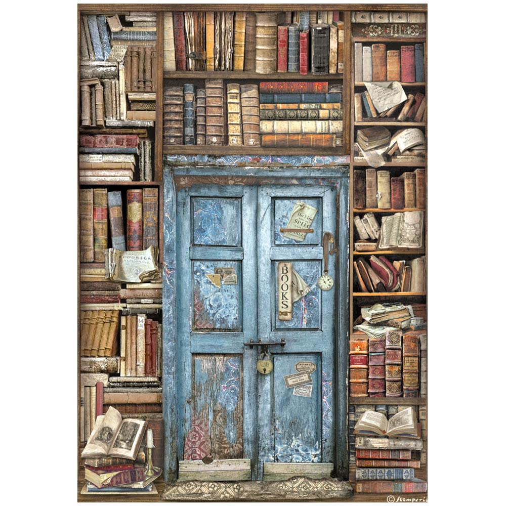 Stamperia  - Rice Paper -  21cm x 29.7cm - A4 - Vintage Library Door