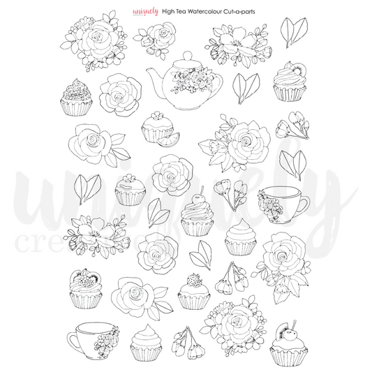 Uniquely Creative - High Tea - Watercolour Cut -a - Parts Sheet