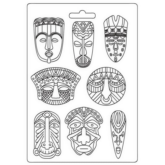 Stamperia- Soft Mould A4 -Savana Tribal Masks*