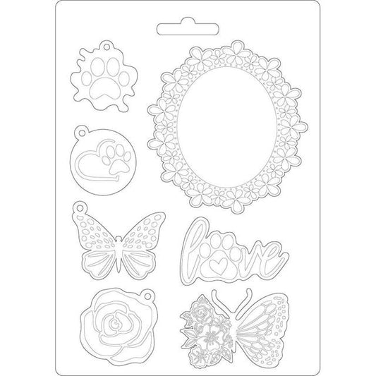 Stamperia - Soft Mould A5 - Circle Of Love Frame And Butterfly*