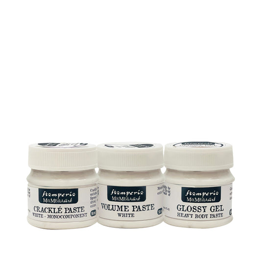 Stamperia - Selection Mixed Media Paste: Volume paste, Glossy Gel, Crackle paste 50ml each