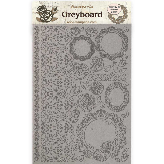 Stamperia - A4 - Greyboard  - 2mm Passion Lace And Roses