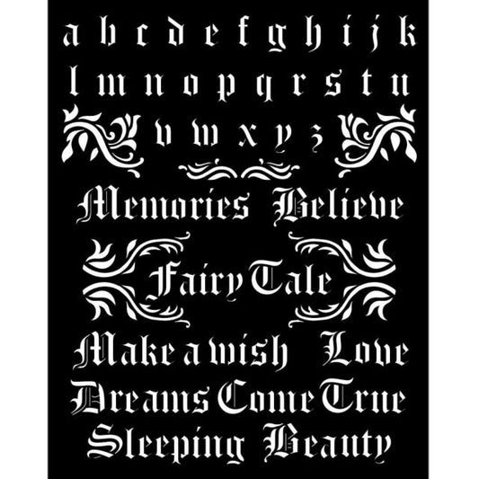 Stamperia - Mix Media Stencil - 20 X 25 Sleeping Beauty Alphabet & Quotes