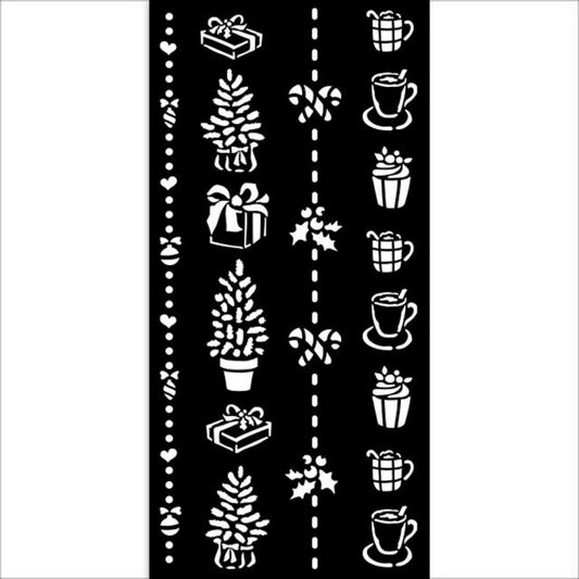 Stamperia- Thick Stencil 12 X 25cm- Christmas Border Gift & Cups