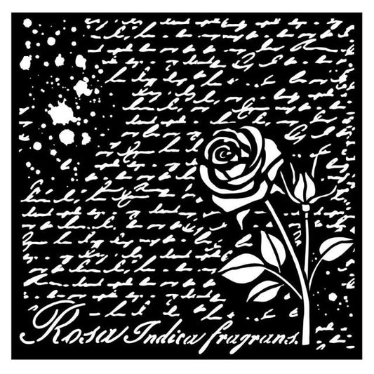 Stamperia - Mix Media Stencil - 18 x 18 - Rose Parfum manuscript with rose