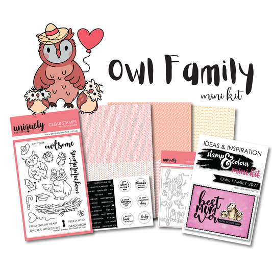 UNIQUELY CREATIVE - OWL FAMILY STAMP & COLOUR MINI KIT