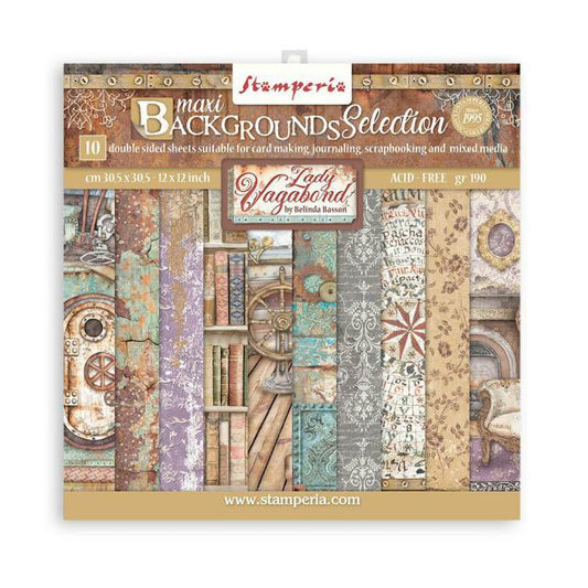 Stamperia -  12 X 12- Paper Pack - Lady Vagabond Lifestyle Backgrounds (In Stock Now)