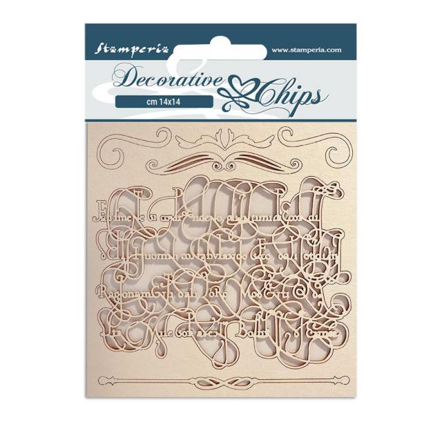 Stamperia - Decorative Chips -  14 X 14 cm - Romantic Garden House Calligraphy