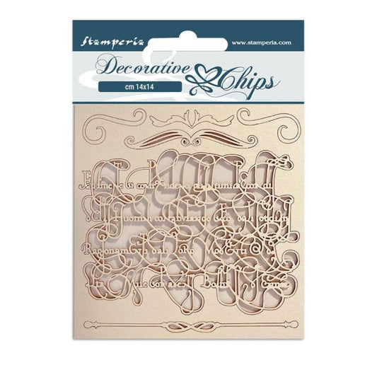 Stamperia - Decorative Chips -  14 X 14 cm - Romantic Garden House Calligraphy