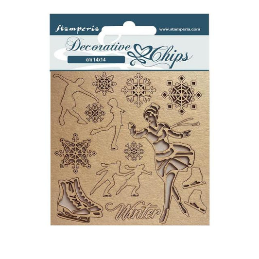 Stamperia - Decorative Chips -  14 X 14 cm - Sweet Winter Ice Skater