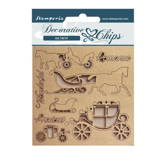 Stamperia - Decorative Chips -  14 X 14 cm - Sweet Winter Coaches