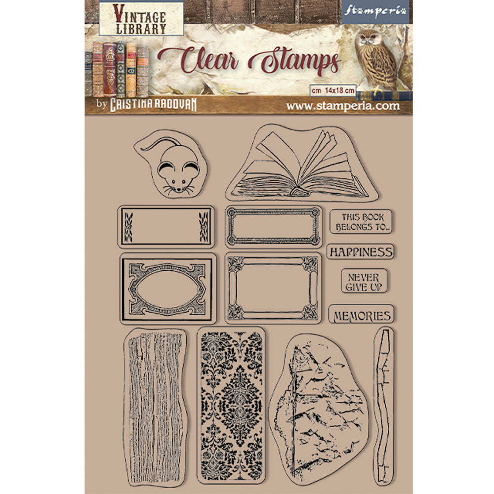 Stamperia - Acrylic Clear Stamp 14x18cm - Vintage Library Labels*