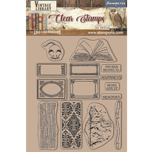 Stamperia - Acrylic Clear Stamp 14x18cm - Vintage Library Labels