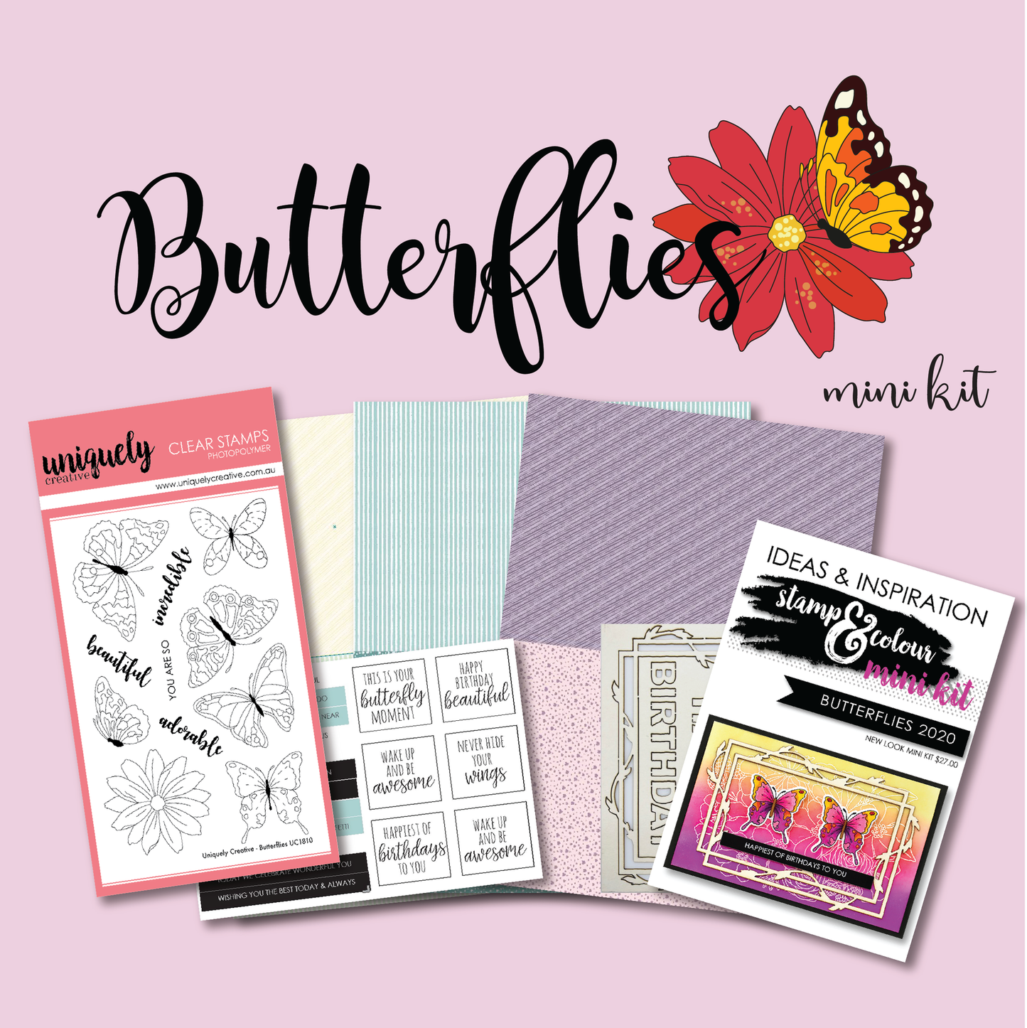 UNIQUELY CREATIVE - BUTTERFLIES STAMP & COLOUR MINI KIT